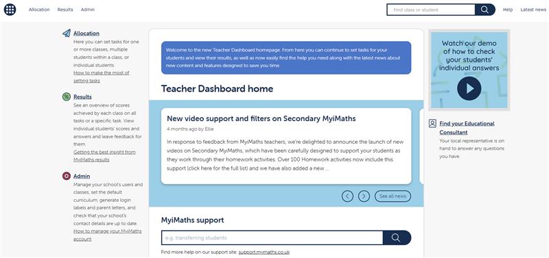 A screenshot of the new Teacher Dashboard homepage
